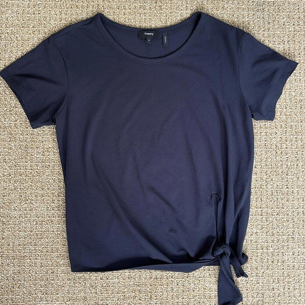 Theory Dorotea Side-Knot Cotton Blend Top size medium navy blue
